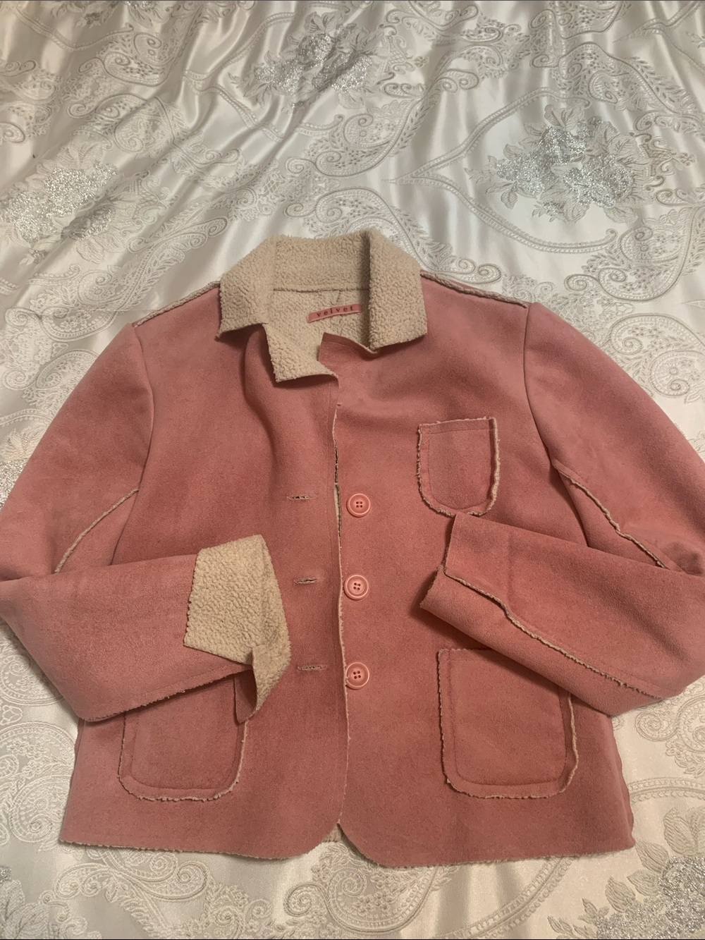 Velvet Pink Suede Sherpa-Lined Jacket